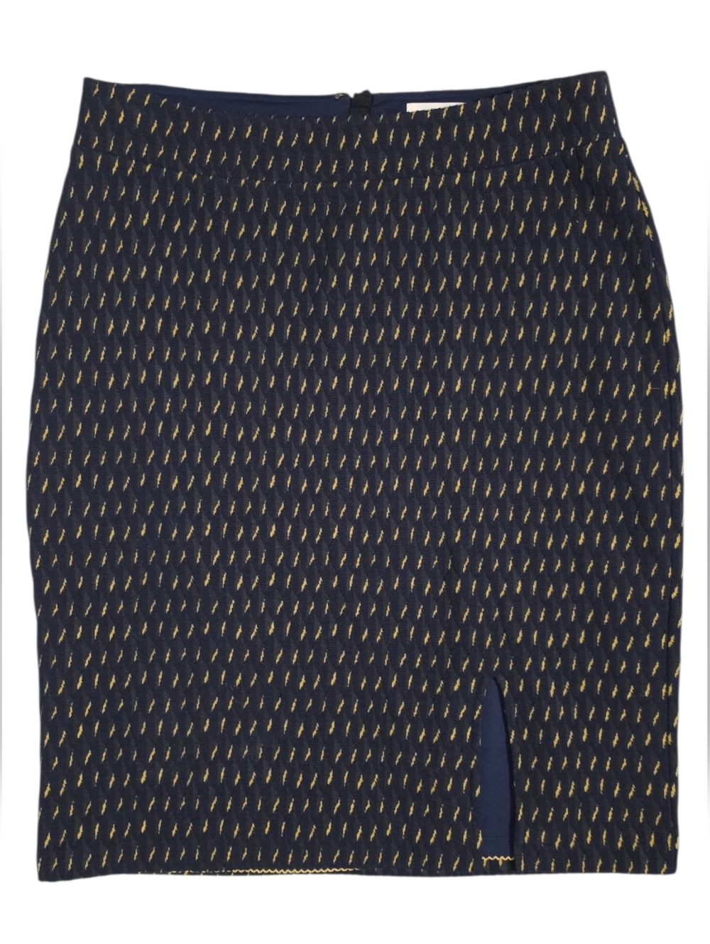 Anthropologie Skirt Maeve Hannon Navy Blue Yellow Textured Pencil Skirt sz 14